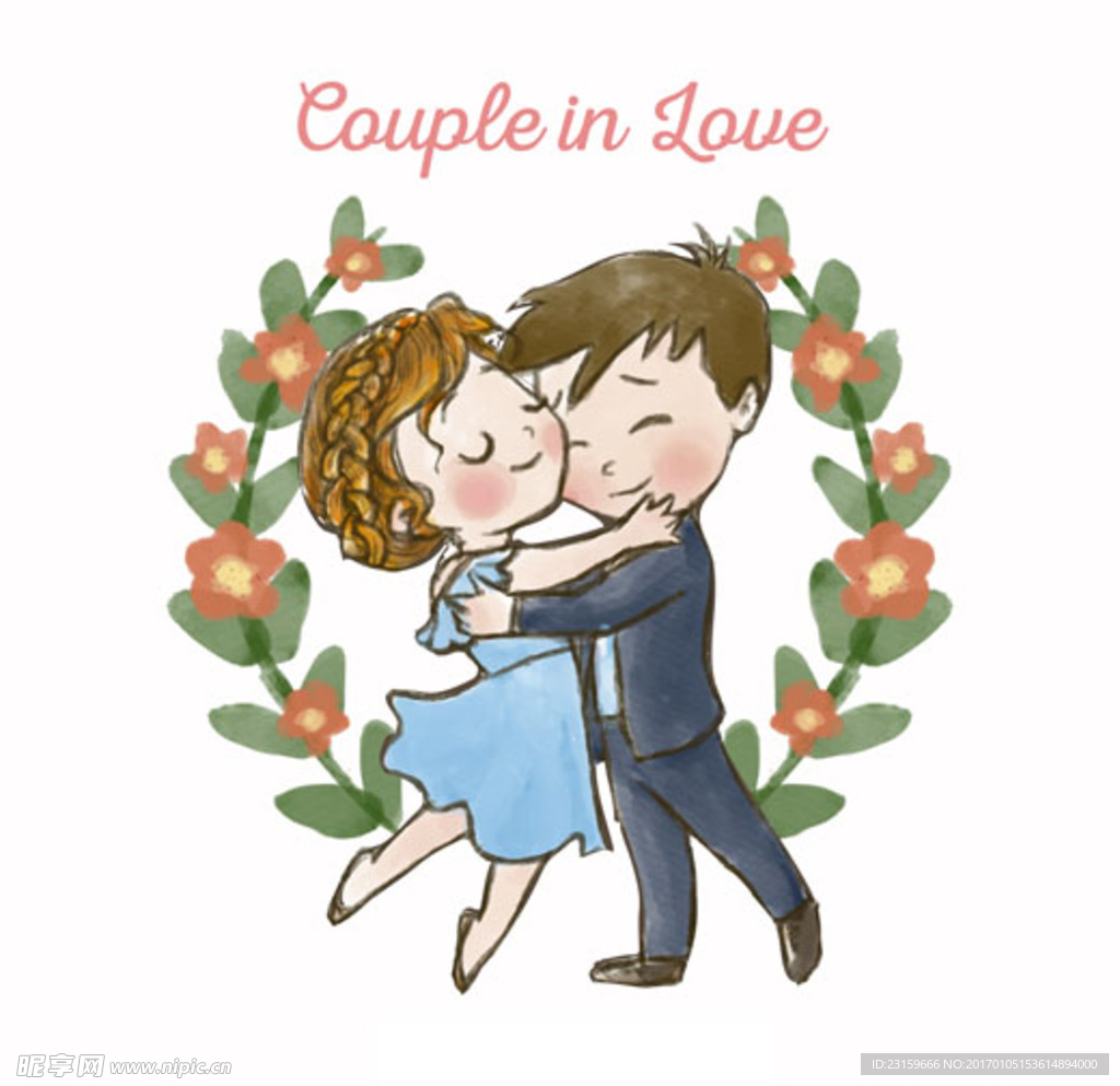 手绘水彩卡通婚礼插图