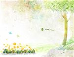 阳光灿烂的森林水彩画