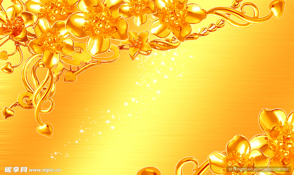 黄金珠宝花朵背景墙