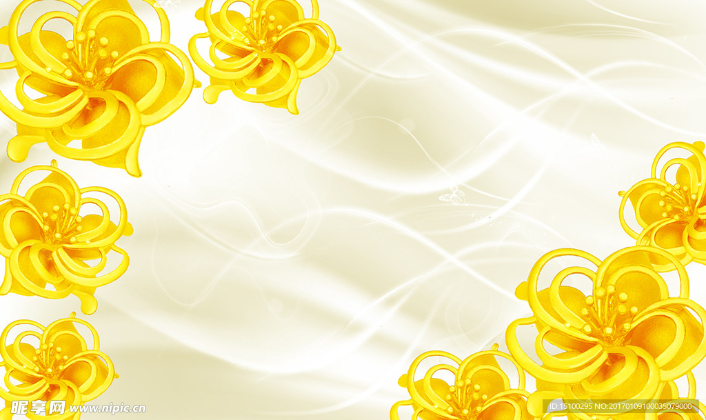 丝绸黄金珠宝花朵背景墙