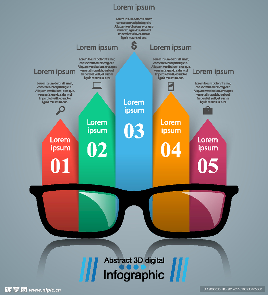 眼镜彩色信息分析图表矢量素材