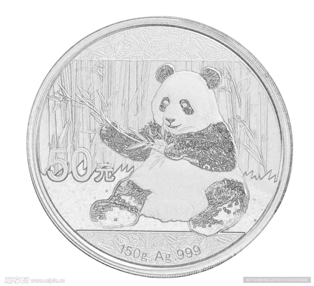2017熊猫银币手绘效果图