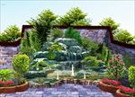 假山水池桂花茶花树皮花池景观图