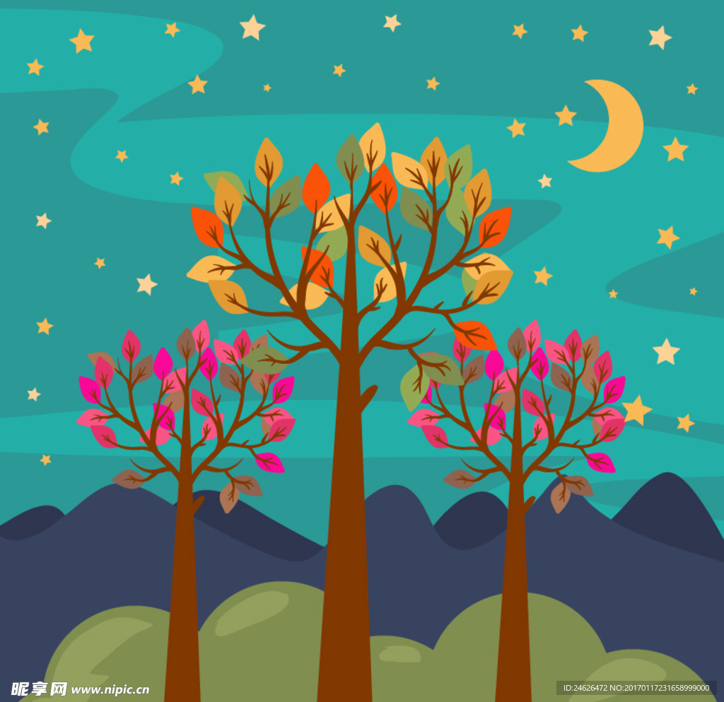 夜晚插画矢量图