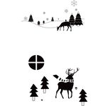矢量麋鹿 森林 黑白卡通 冬天