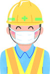插画戴口罩工人