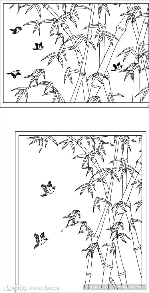 中式竹林鸟儿背景图案矢量