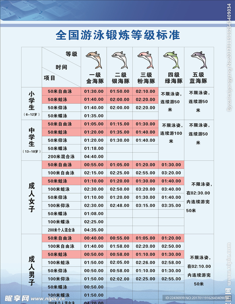 全国游泳等级标准