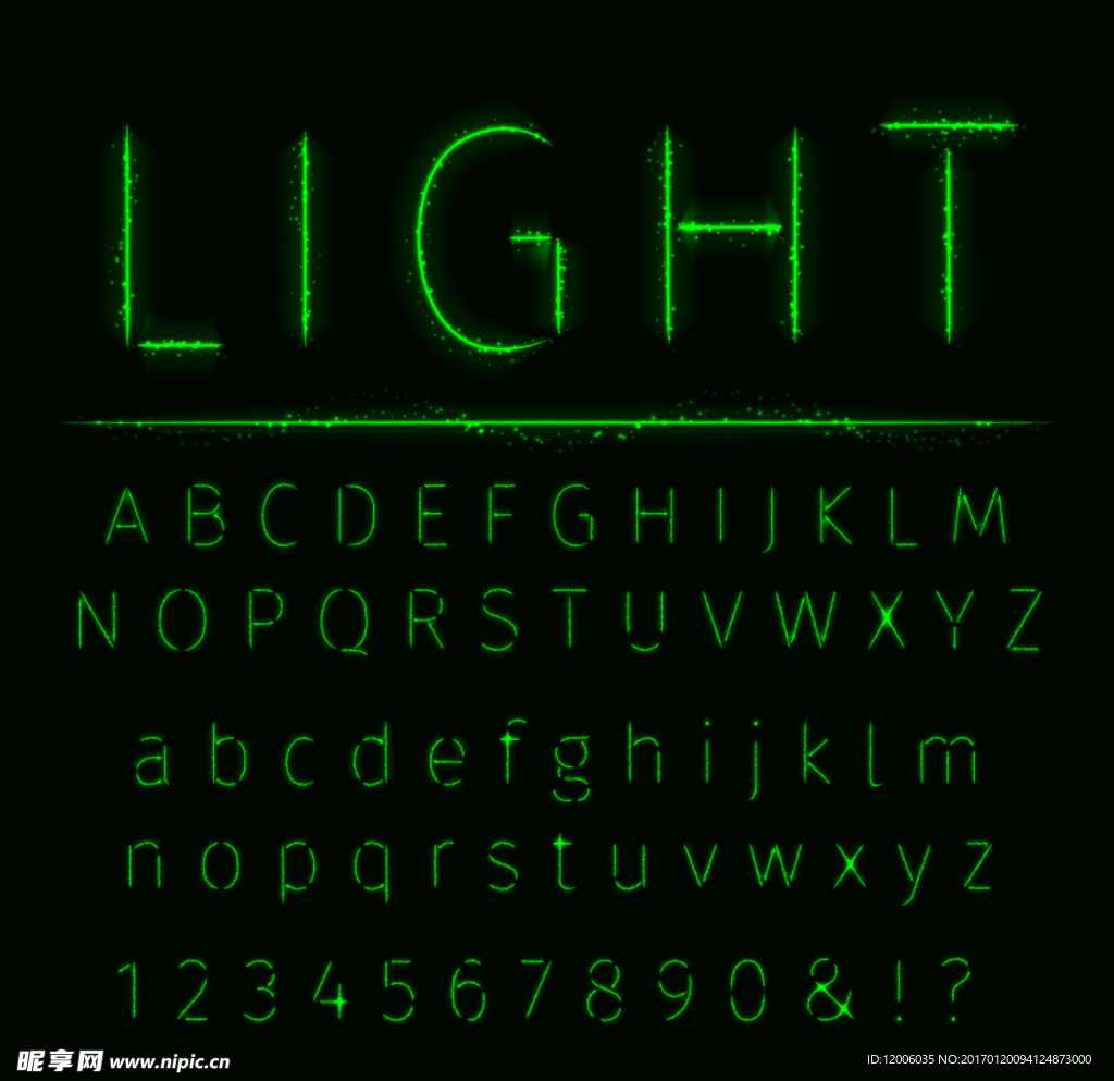 61款绿色灯效字母与符号矢量图
