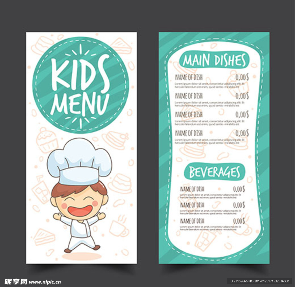 卡通儿童餐厅菜单
