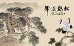 水墨泰山迎客松背景墙