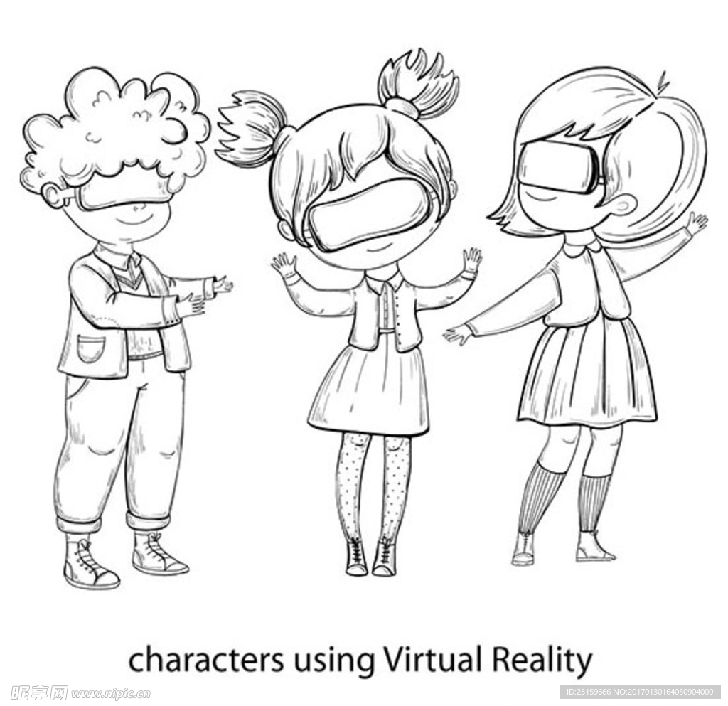 手绘戴VR虚拟眼镜的孩子