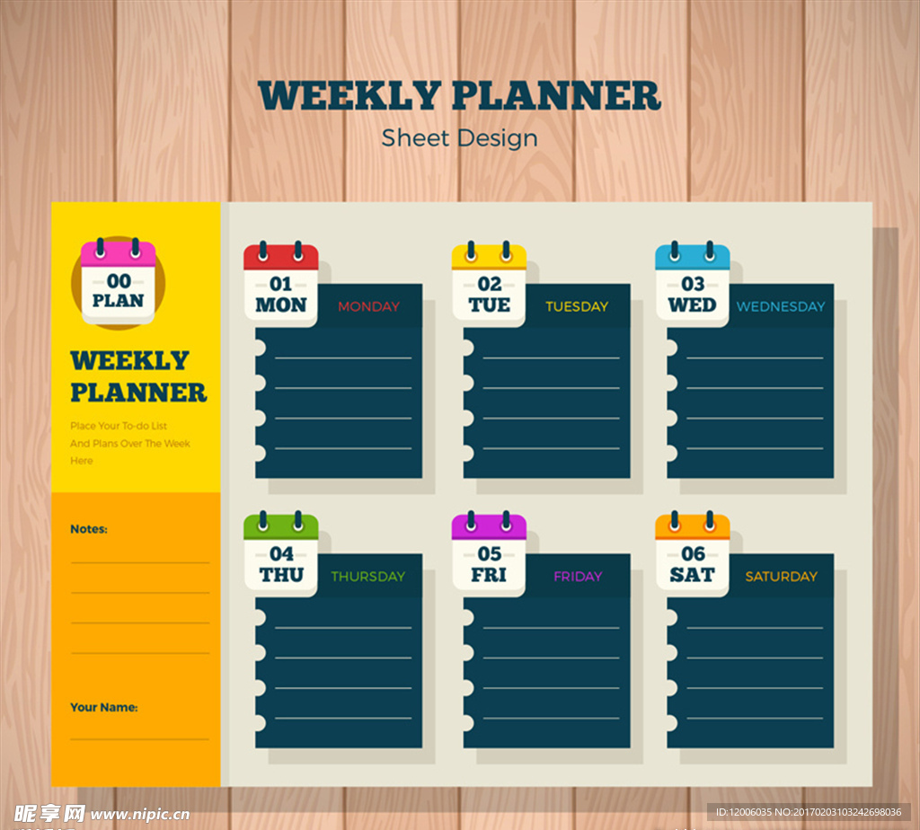 彩色一周计划表矢量素材