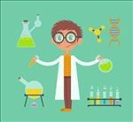 科学男子和5款实验器材矢量图