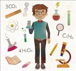 微笑的男子和12款实验用品矢量