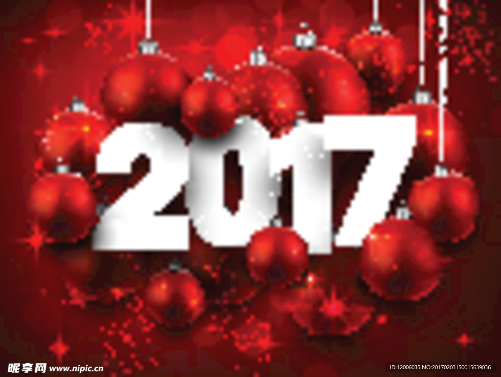 2017年红色吊球节日贺卡矢量