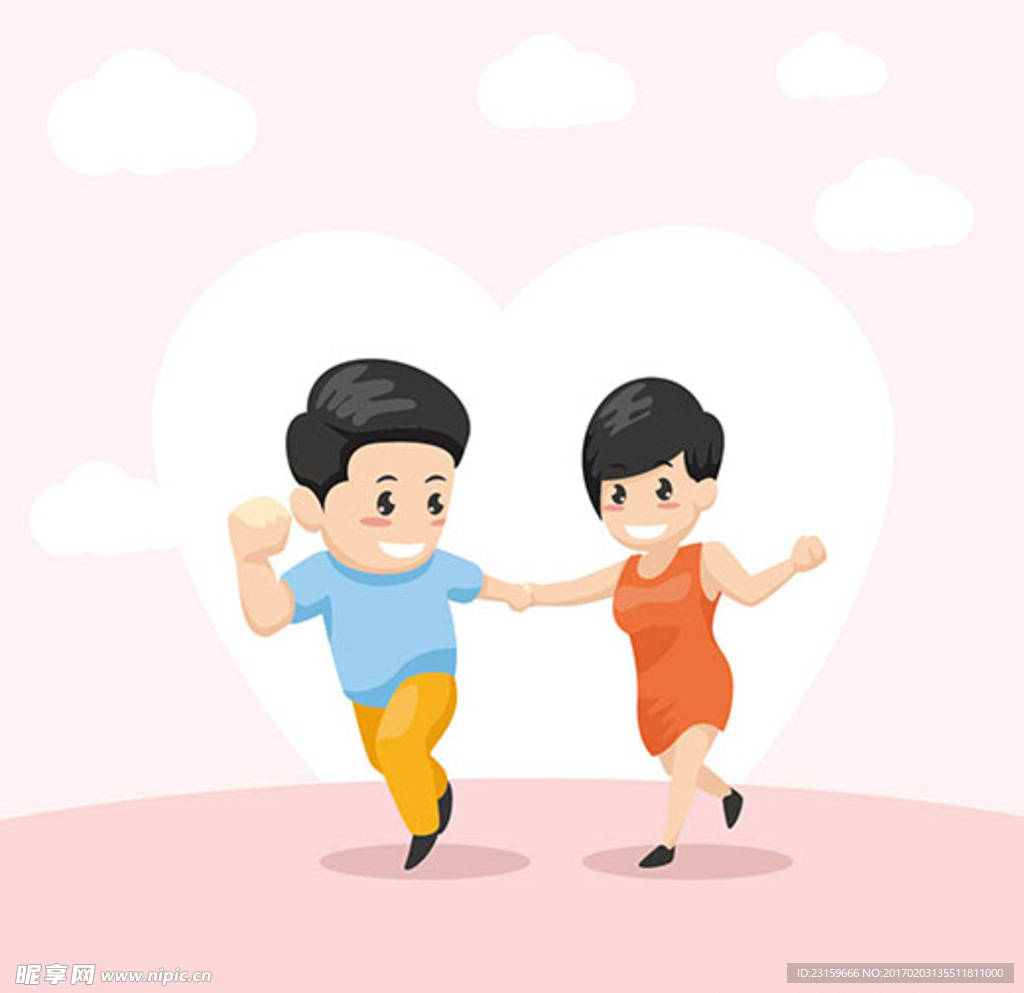 卡通情人节快乐情侣插图