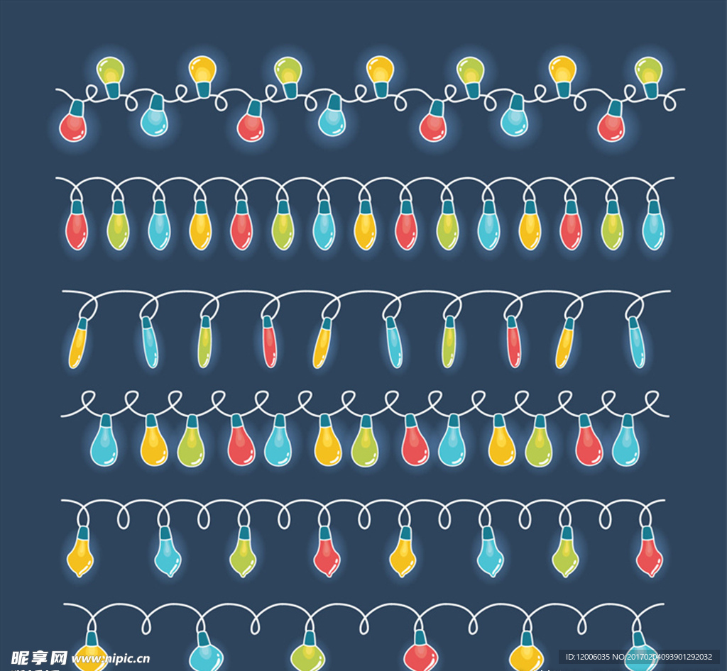 6款发光彩绘节日灯串矢量素材