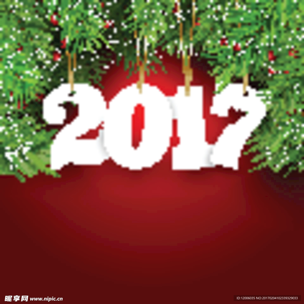 2017年绿色松枝贺卡矢量素材