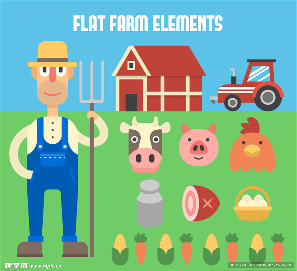 农夫和10款创意农场元素矢量素