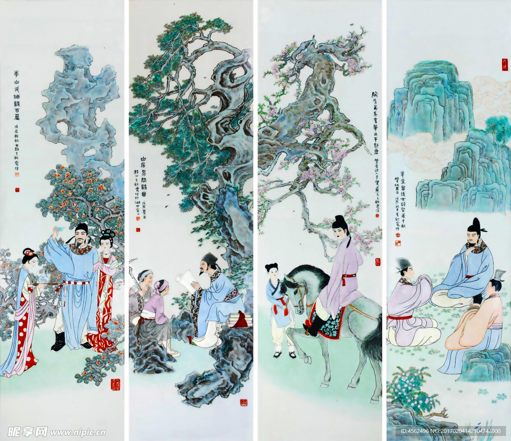 国画人物条屏