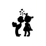 小男孩亲小女孩剪影