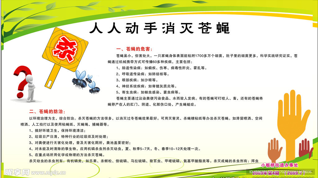 绿色展板 人人动手消灭苍蝇