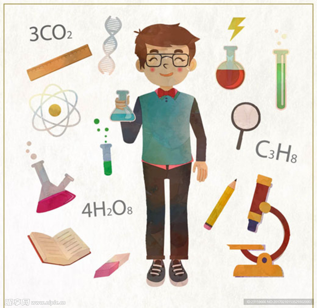 水彩儿童节做化学实验的孩子