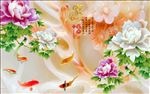 3D玉雕牡丹影视背景墙