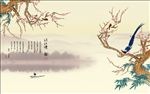 中式花鸟喜鹊影视背景墙