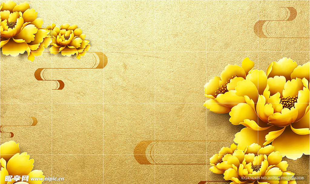黄金牡丹中式背景墙