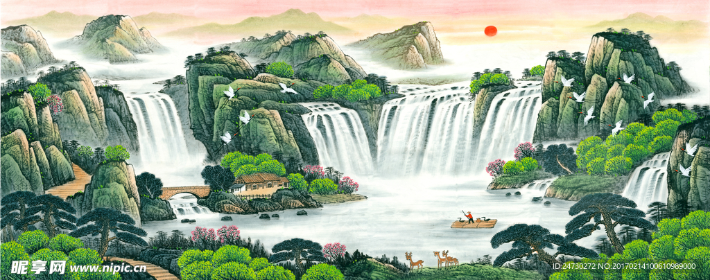 聚宝盆山水画