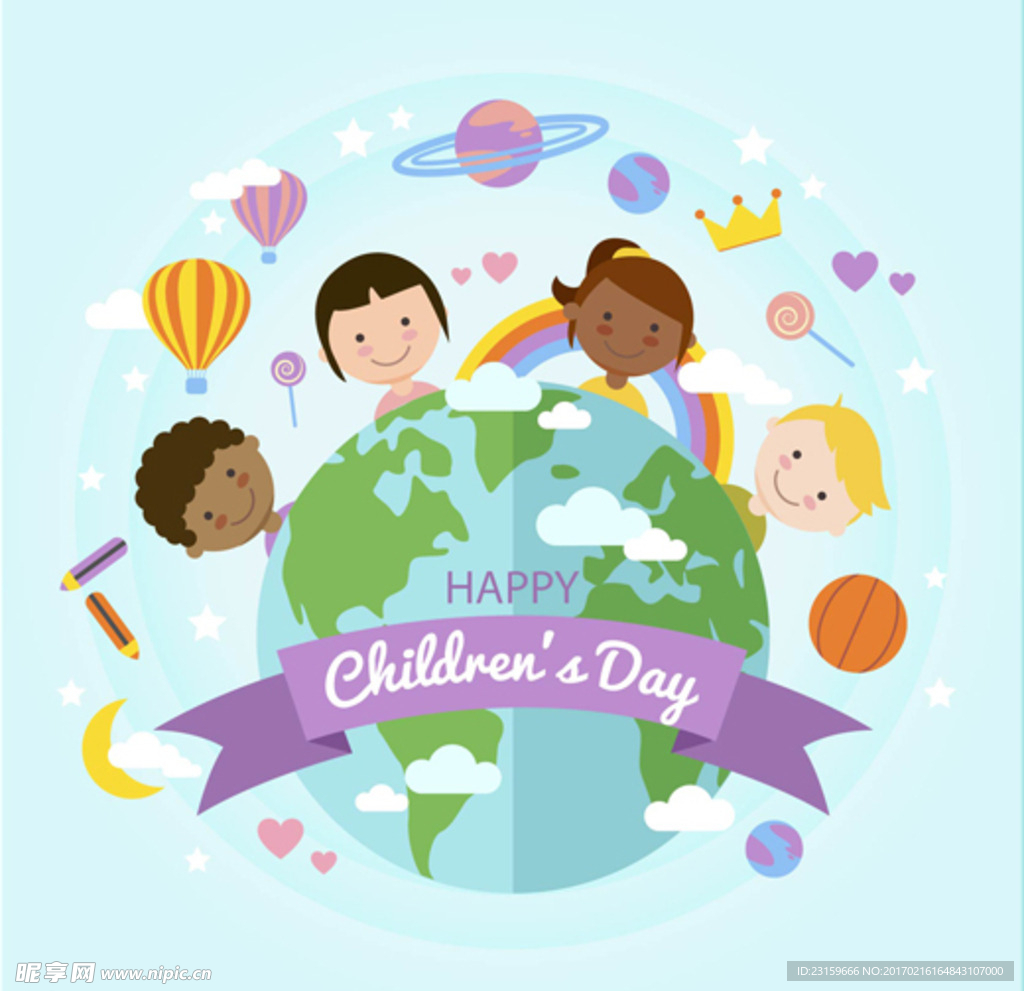世界儿童节快乐的孩子海报