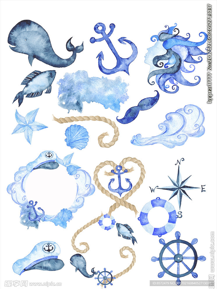 海洋水彩元素插画