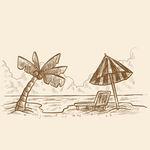 手绘素描棕榈树海滩