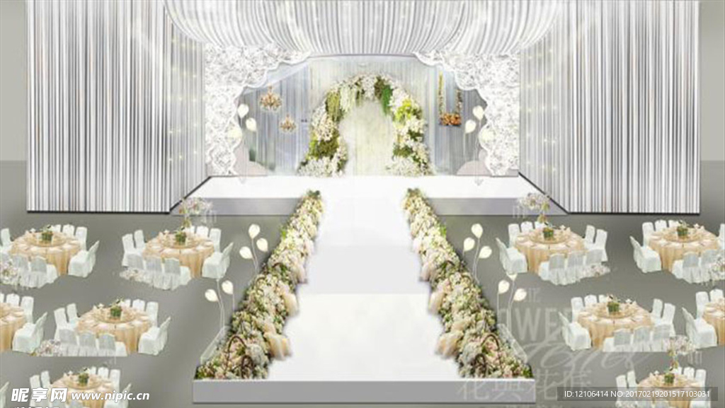 白色浪漫森系婚礼舞台背景