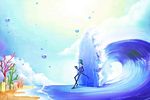 海浪前的人