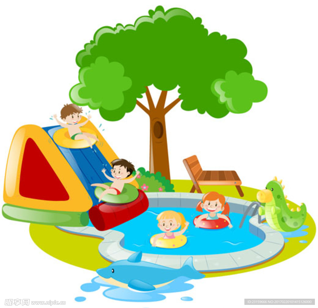 卡通可愛水世界兒童暑假遊玩場景, 卡通, 可愛, 水世界素材圖案，PSD和PNG圖片免費下載