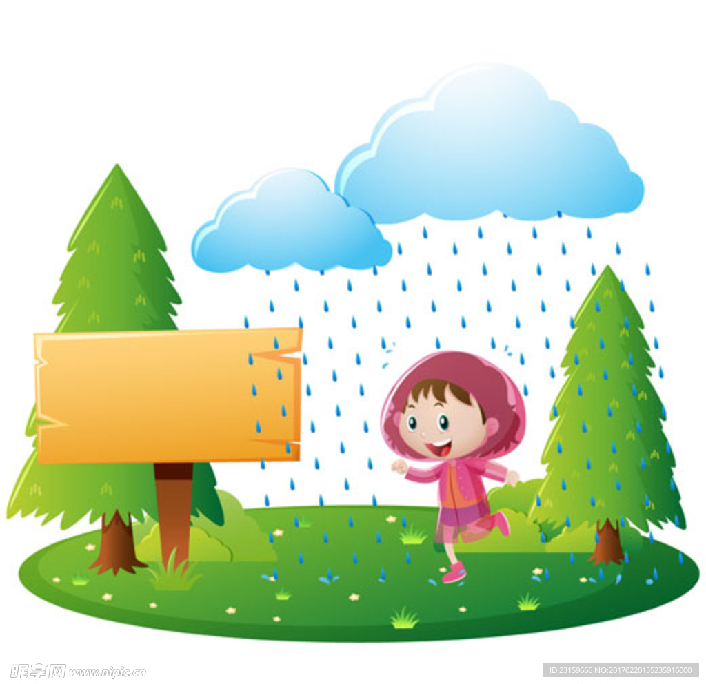 一个女孩带着雨伞在森林里淋雨插画图片素材_ID:348141663-Veer图库