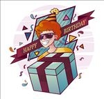 抱礼包的嘻哈男子生日贺卡矢量素