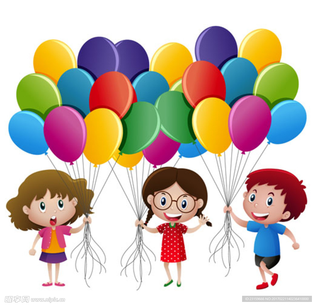 卡通儿童节拿气球的孩子