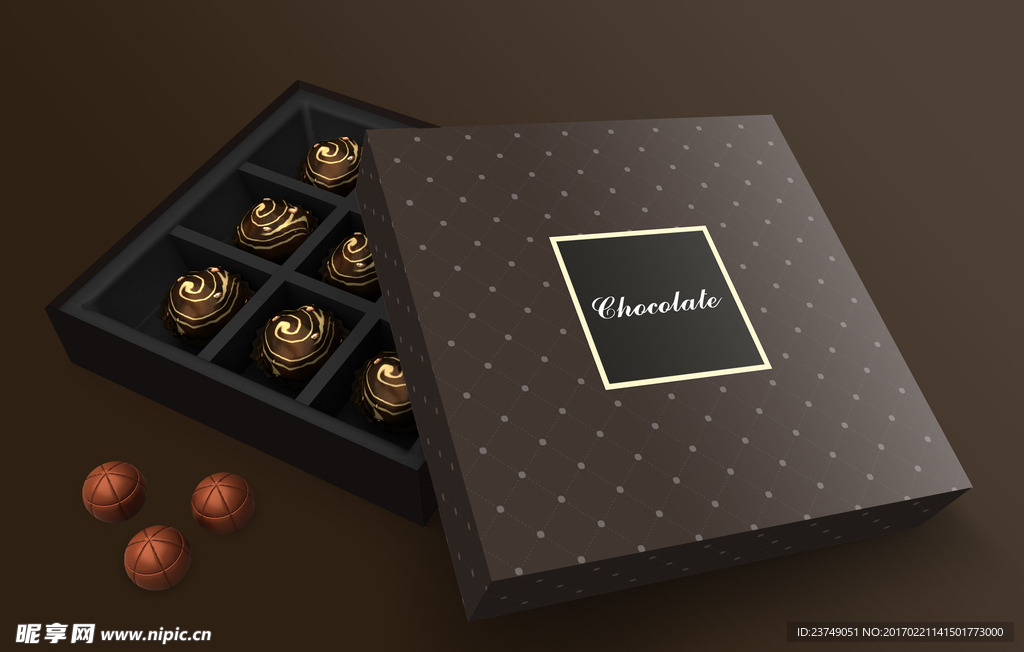 高档巧克力包装盒样机效果图