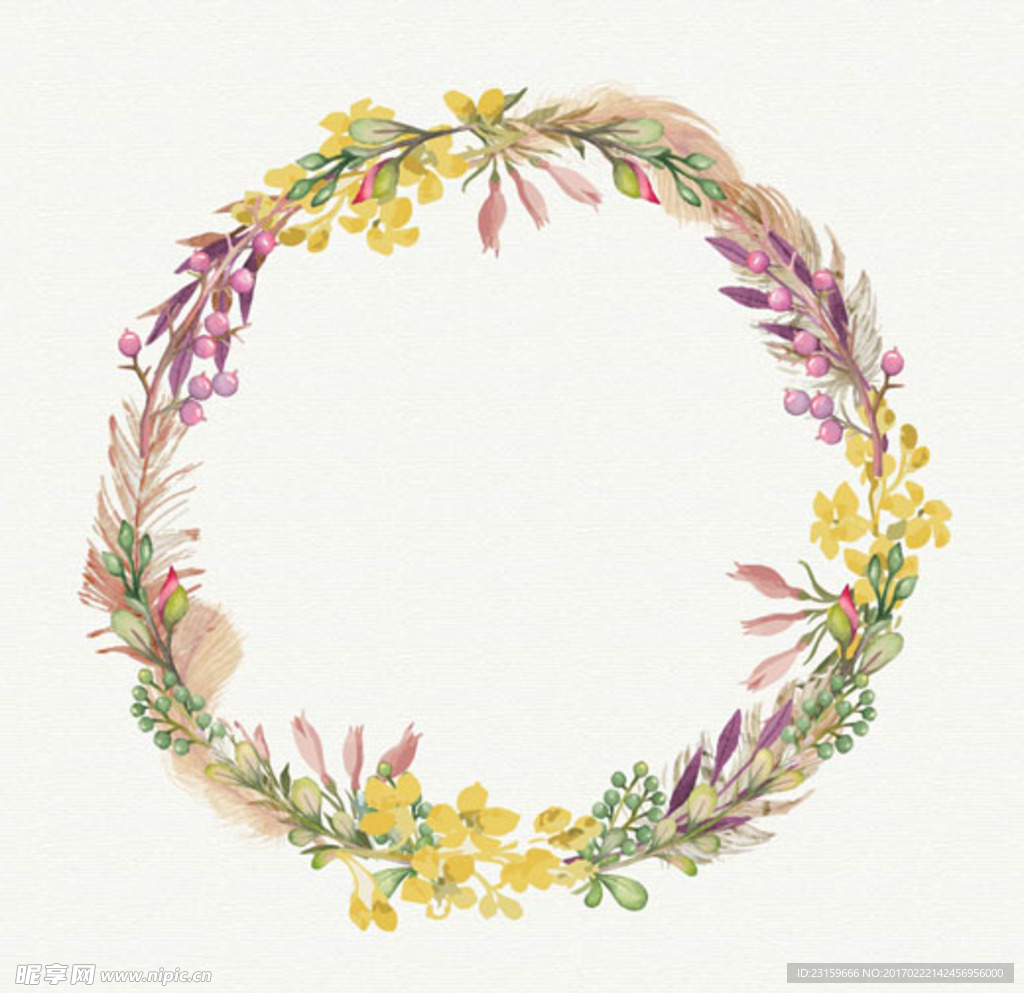 手绘水彩春季花卉花环
