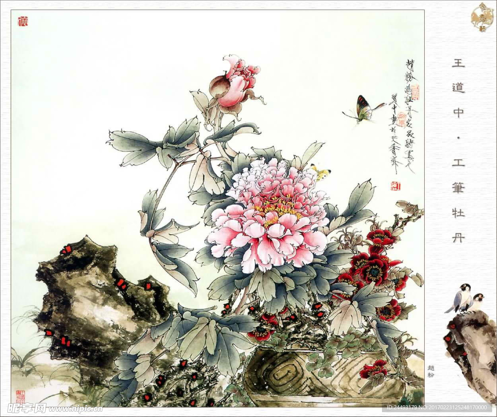 王道中工笔画牡丹