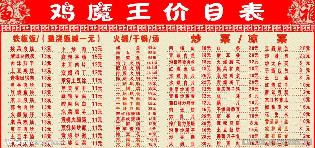 价格表