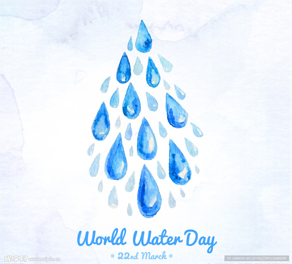水彩水滴世界水日海报矢量图