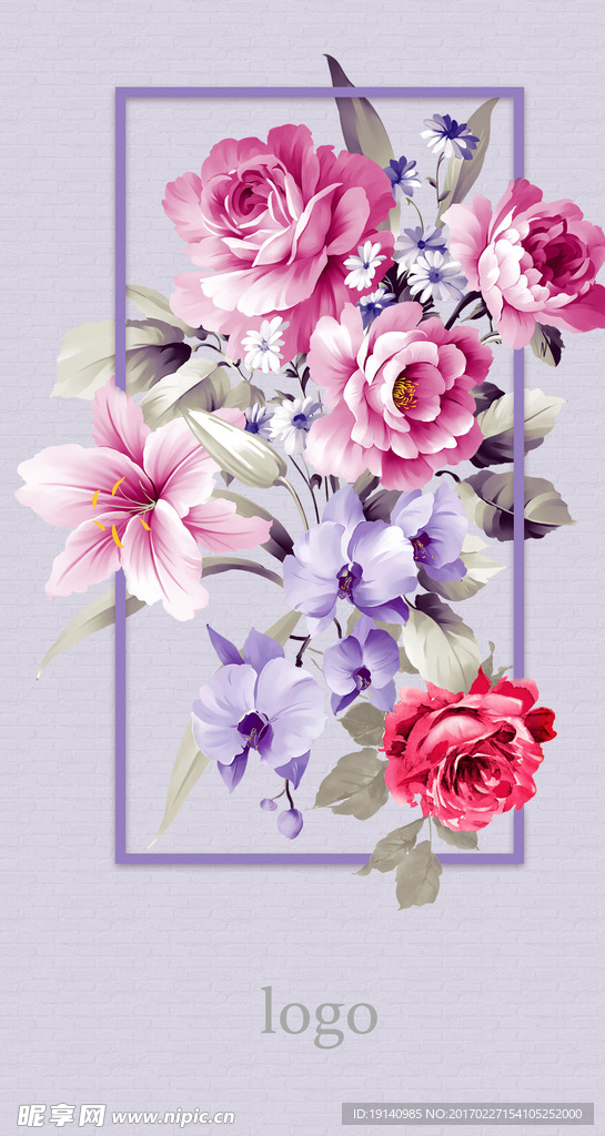 浅紫色婚礼请帖花朵花艺花纹百合