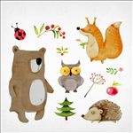 5款可爱水彩绘森林动物矢量图