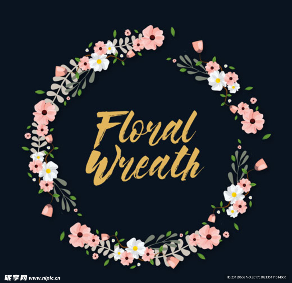 黑底春季花卉花环标题
