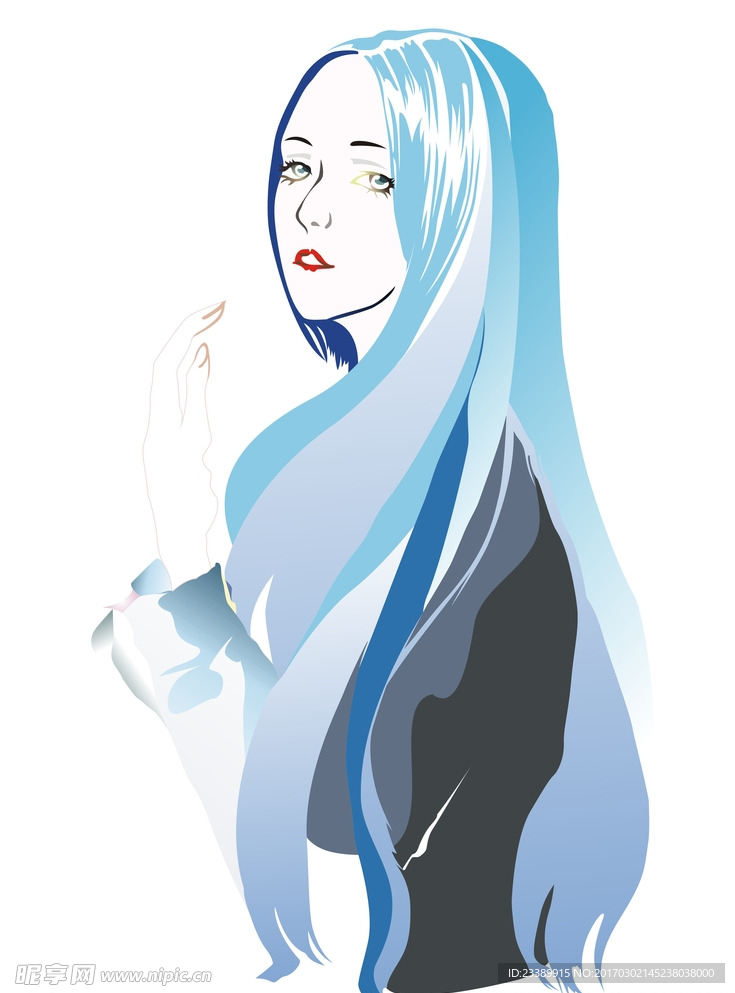 长发女孩 蓝色头发